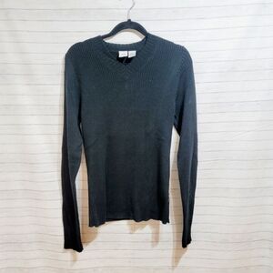 ARMANI EXCHANGE BLACK RIBBED FITTED SWEATER, SZ LARGE